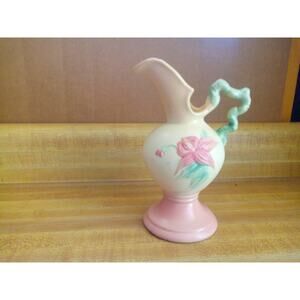 Vintage Hull USA Woodland Pitcher Ewer W6 6.5" Tall - Green, Pink & Yellow